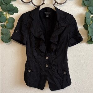 Y2K Office-Siren Black Ruffled-Neck Short-Sleeved Blazer✨